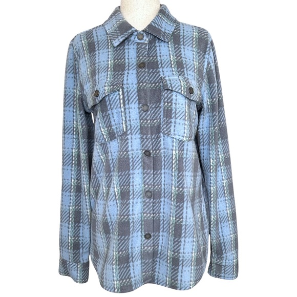 O'Neill Zuma Plaid Superfleece Shacket with Snap Front Closure - S - Blue, Grey - Picture 4 of 14